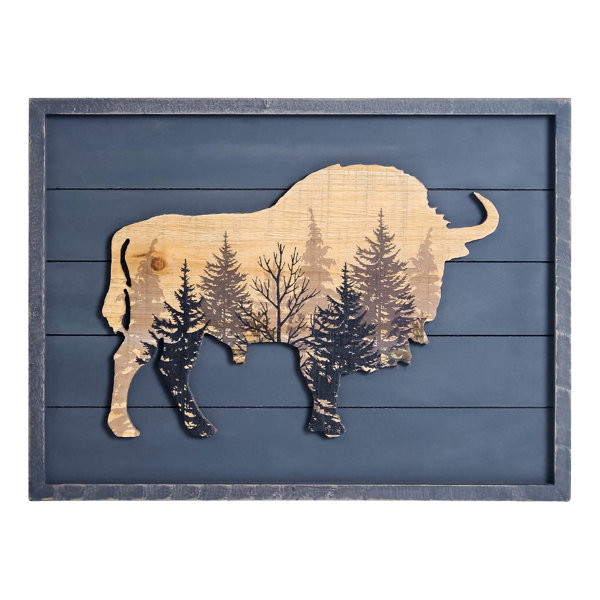 Millwood Pines Rustic Mountain Bison Buffalo Wood Wall Decor Wayfair